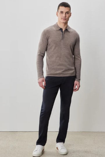Robert Barakett Thomas Long Sleeve Sweater Polo - Oatmeal