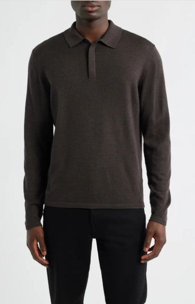 Robert Barakett Thomas Long Sleeve Sweater Polo - Brown