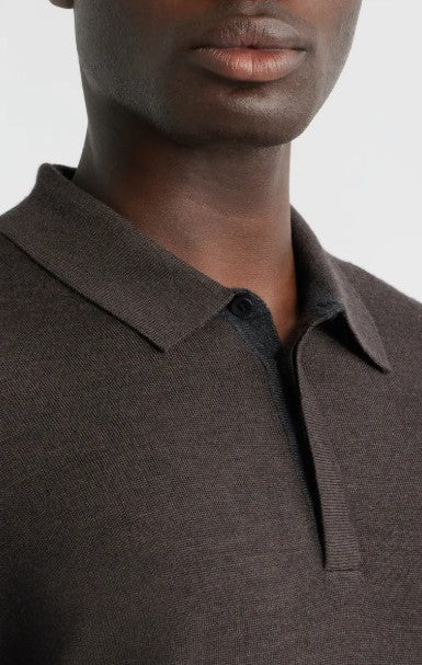 Robert Barakett Thomas Long Sleeve Sweater Polo - Brown