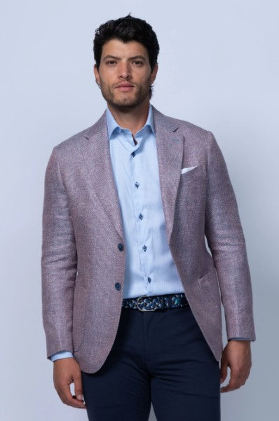 7 Downie St. Lino Red and Grey Wool Linen Deconstructed Blazer