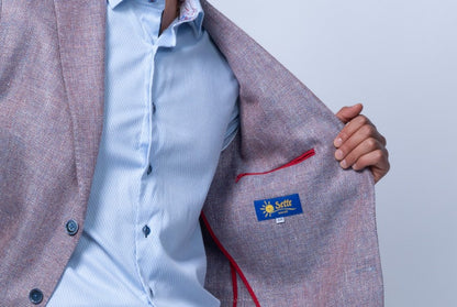 7 Downie St. Lino Red and Grey Wool Linen Deconstructed Blazer