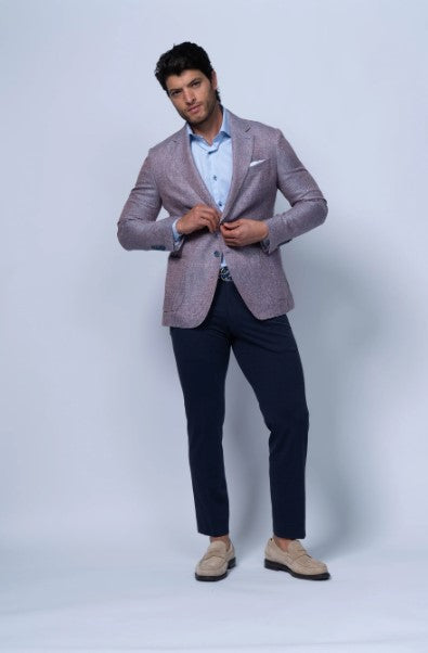 7 Downie St. Lino Red and Grey Wool Linen Deconstructed Blazer