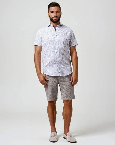 Stone Rose BUONASERA Printed Linen Blend shirt - Blue Geo