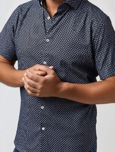 Stone Rose Short Sleeve NOVA Shirt - Dark Navy Floral