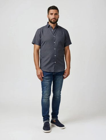 Stone Rose Short Sleeve NOVA Shirt - Dark Navy Floral