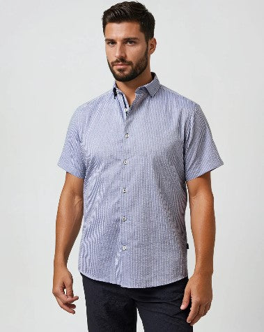 Stone Rose BOARDWALK Navy Seersucker Shoreline Stripe Shirt