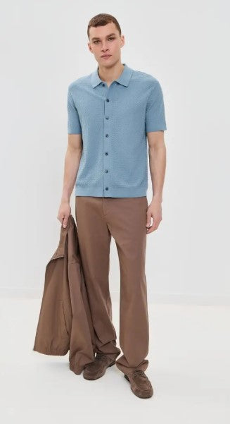 Theory Cairn Short-Sleeve Sweater in Cotton - Rainstorm