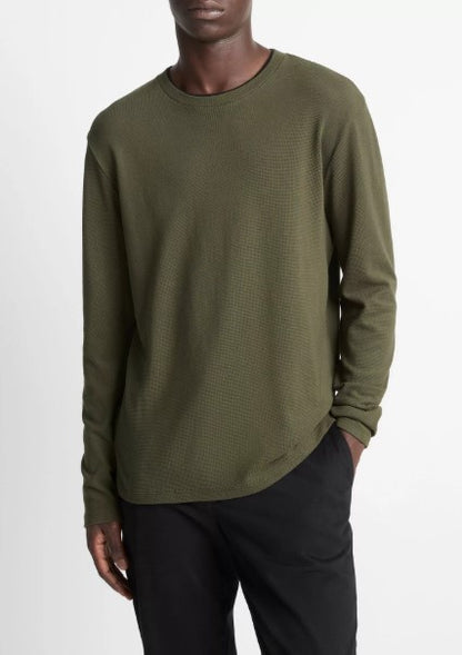 Vince Micro-Waffle Pima Cotton Double-Collar Long-Sleeve T-Shirt