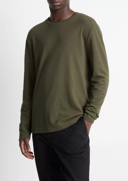 Vince Micro-Waffle Pima Cotton Double-Collar Long-Sleeve T-Shirt