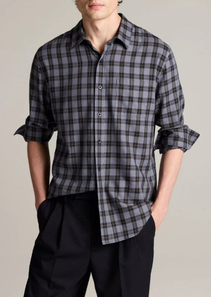 Allen Allen Plaid Cotton-Blend Button-Front Shirt - Late Evening