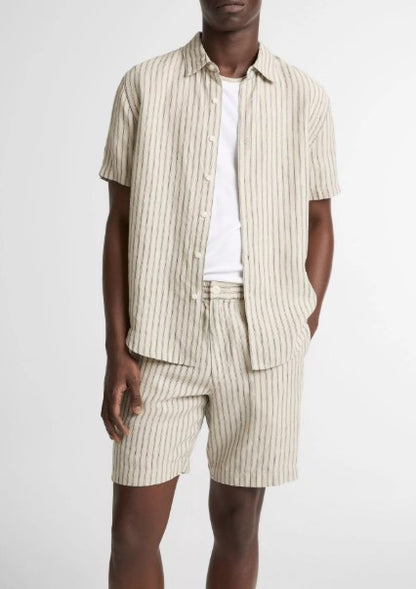 Vince Ballston Stripe Hemp Short-Sleeve Button-Front Shirt - Parchment