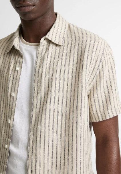 Vince Ballston Stripe Hemp Short-Sleeve Button-Front Shirt - Parchment