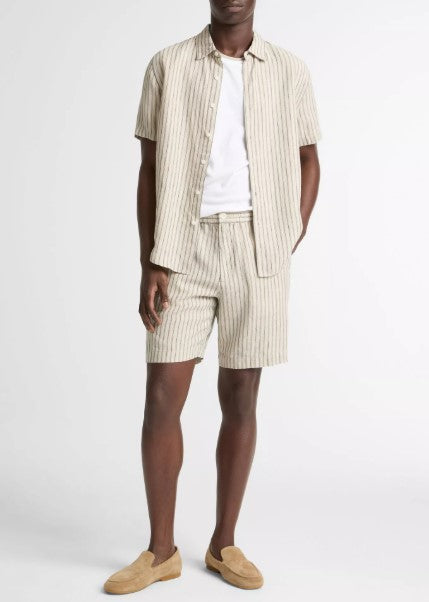 Vince Ballston Stripe Hemp Short-Sleeve Button-Front Shirt - Parchment