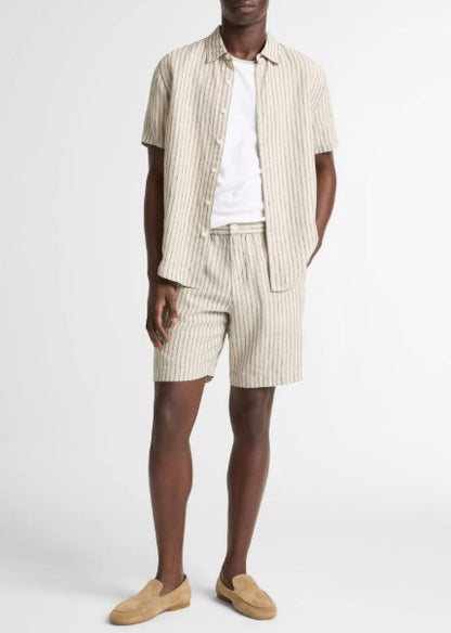 Vince Ballston Stripe Hemp Short-Sleeve Button-Front Shirt - Parchment