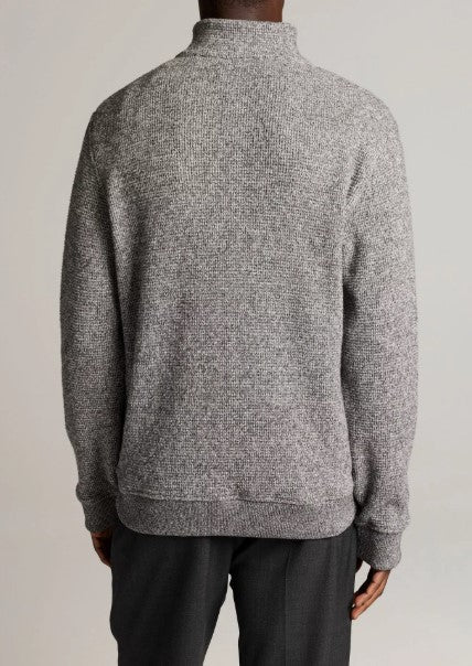 Vince Brushed Cotton-Blend Waffle Quarter-Zip Pullover - Heather Black