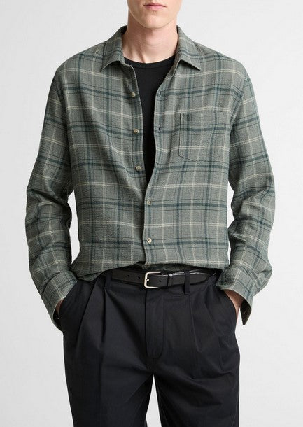 Vince Catskill Plaid Cotton Button-Front Shirt - Seaweed / Matcha