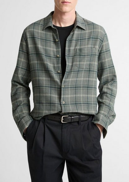 Vince Catskill Plaid Cotton Button-Front Shirt - Seaweed / Matcha