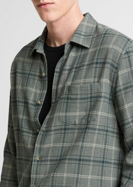 Vince Catskill Plaid Cotton Button-Front Shirt - Seaweed / Matcha