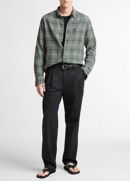 Vince Catskill Plaid Cotton Button-Front Shirt - Seaweed / Matcha