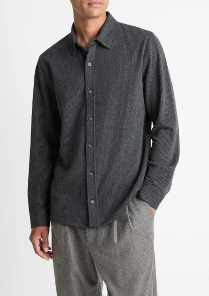 Vince Pinstripe Jacquard Cotton-Blend Button-Front Shirt - Charcoal