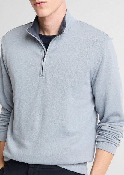 Vince Double-Face Cotton-Blend Quarter-Zip Pullover - Steel Blue/Studio