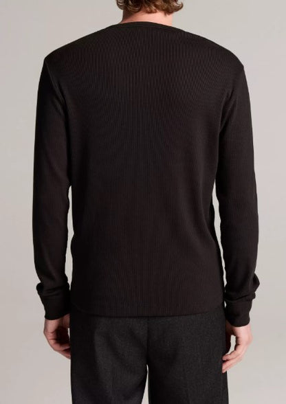 Vince Ribbed Cotton Henley - Black