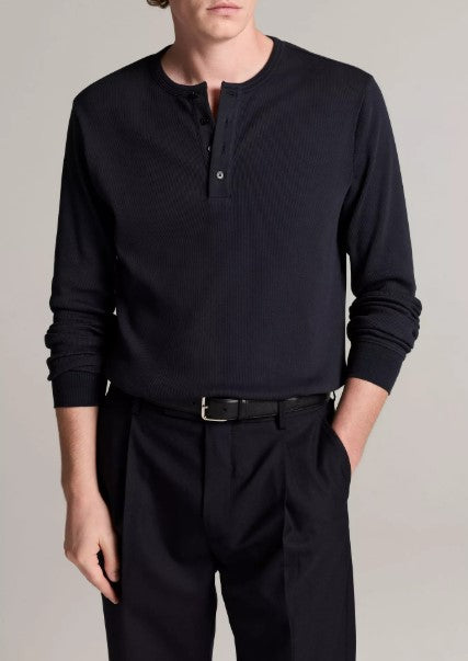 Vince Ribbed Cotton Henley - Coastal Blue