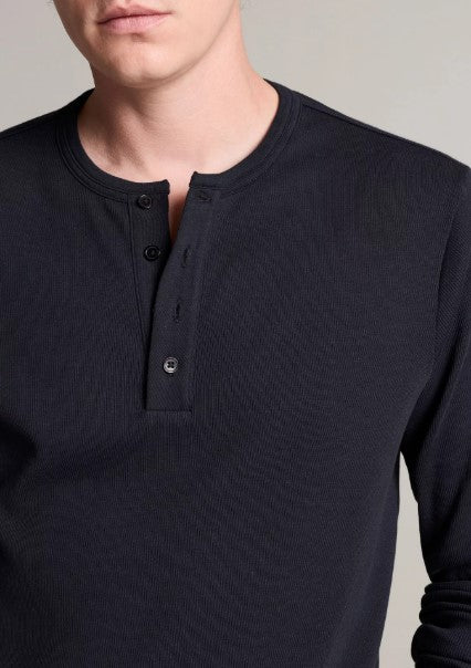 Vince Ribbed Cotton Henley - Coastal Blue