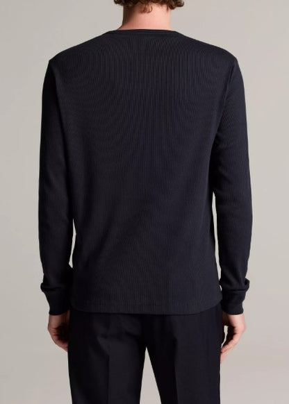 Vince Ribbed Cotton Henley - Coastal Blue
