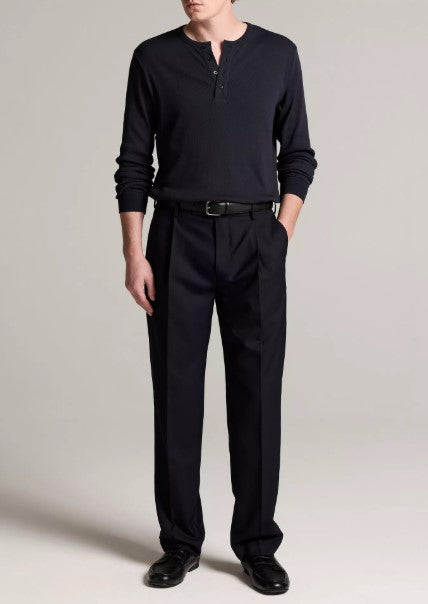 Vince Ribbed Cotton Henley - Coastal Blue