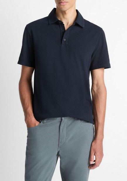 Vince Garment Dye Cotton Polo Shirt - Washed Coastal