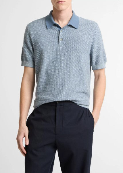 Vince Geo-Jacquard Wool-Blend Blend Polo Sweater - Blue