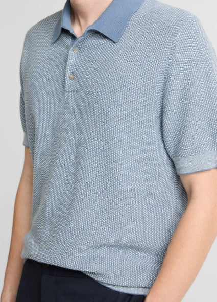 Vince Geo-Jacquard Wool-Blend Blend Polo Sweater - Blue