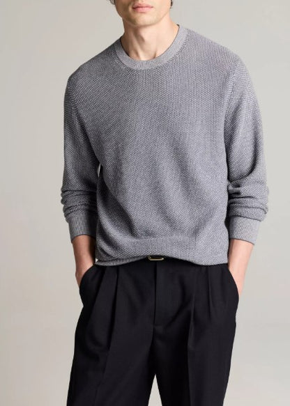 Vince Geo-Jacquard Wool-Blend Crew Neck Sweater - Parlor Blue / Grey