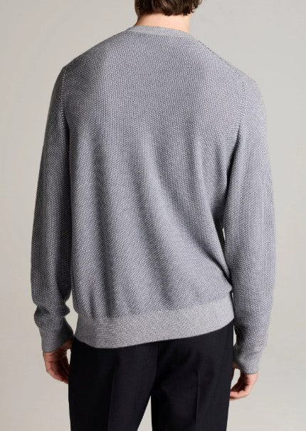 Vince Geo-Jacquard Wool-Blend Crew Neck Sweater - Parlor Blue / Grey