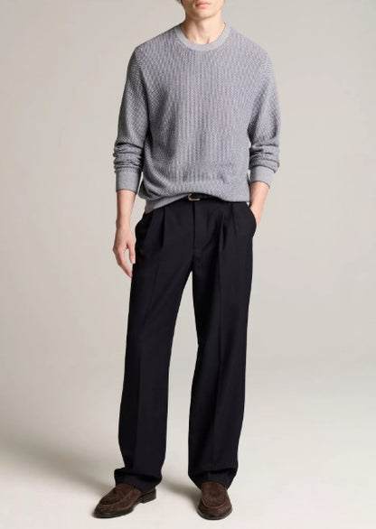 Vince Geo-Jacquard Wool-Blend Crew Neck Sweater - Parlor Blue / Grey