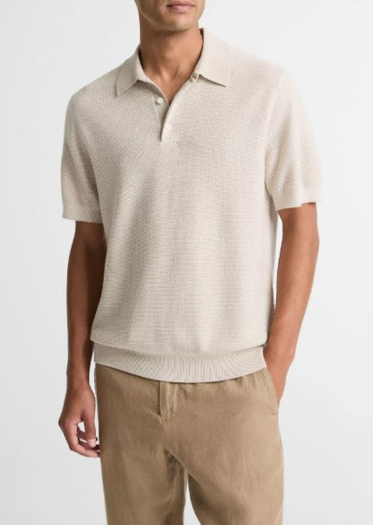 Vince Geo-Jacquard Wool-Blend Blend Polo Sweater - Sand