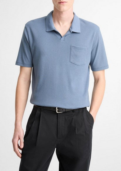 Vince Cotton-Blend Johnny-Collar Polo Shirt - Uniform Blue