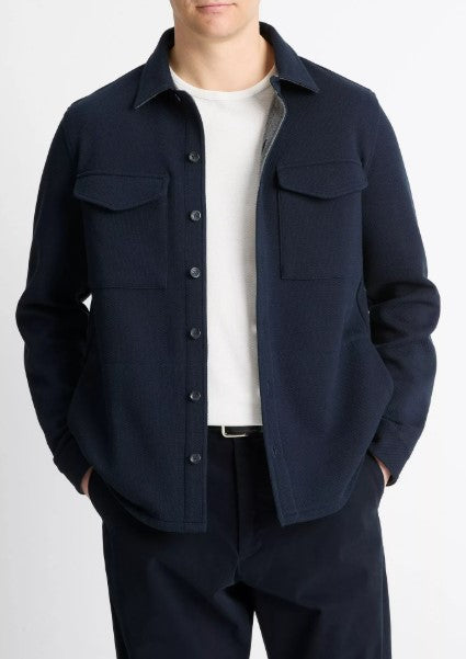Vince Double-Knit Cotton-Blend Piqué Shirt Jacket - Coastal Blue