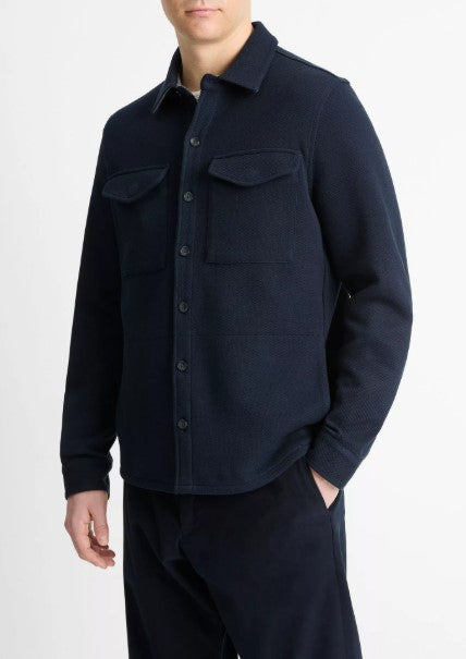 Vince Double-Knit Cotton-Blend Piqué Shirt Jacket - Coastal Blue