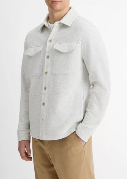 Vince Double-Knit Cotton-Blend Piqué Shirt Jacket - White / Lt Grey Heather
