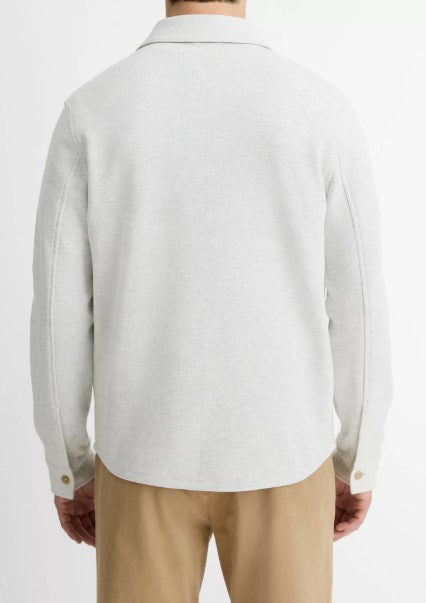 Vince Double-Knit Cotton-Blend Piqué Shirt Jacket - White / Lt Grey Heather