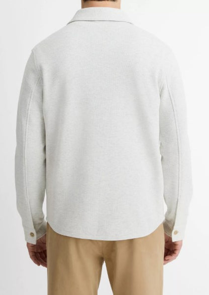 Vince Double-Knit Cotton-Blend Piqué Shirt Jacket - White / Lt Grey Heather