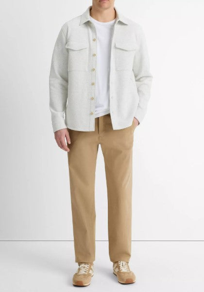 Vince Double-Knit Cotton-Blend Piqué Shirt Jacket - White / Lt Grey Heather