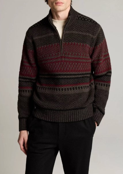 Vince Merino Wool-Blend Variegated Jacquard Quarter-Zip Sweater