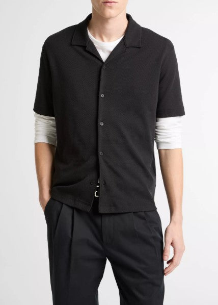 Vince Mesh-Knit Cotton-Blend Cabana Shirt - Black