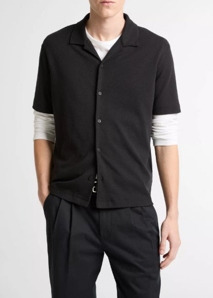 Vince Mesh-Knit Cotton-Blend Cabana Shirt - Black