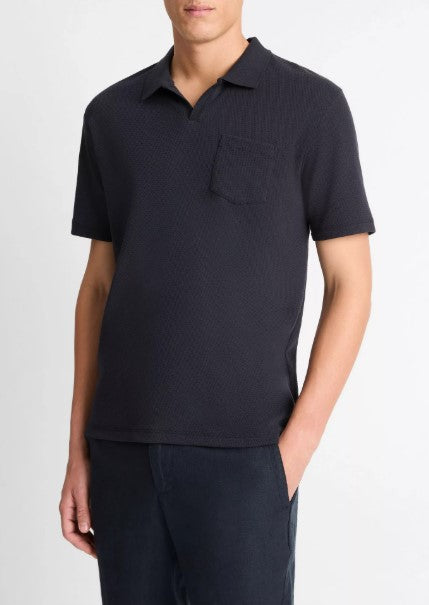 Vince Cotton-Blend Johnny-Collar Polo Shirt - Coastal Blue