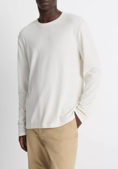 Vince Micro-Waffle Pima Cotton Double-Collar Long-Sleeve T-Shirt