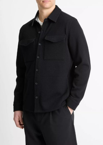 Vince Double-Knit Cotton-Blend Piqué Shirt Jacket - Black / Grey